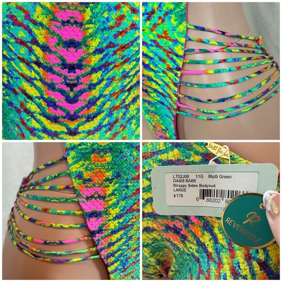 Luli Fama Oasis Babe REVERSIBLE Strappy Bright Colored One Piece SZ M $185 - Picture 5 of 15